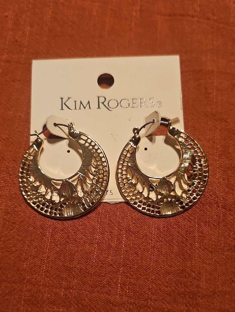 Kim Rogers Shiny Gold Textured Floral Hoop Earrings